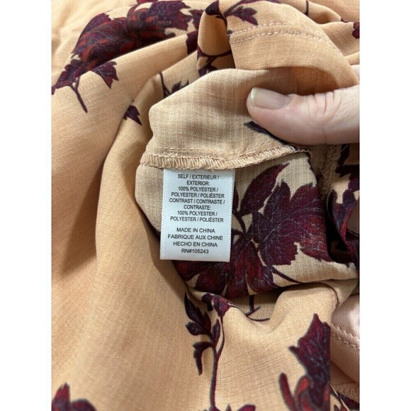 Bobeau Sundress Dress Peach Burgundy Floral Large Ribbon Straps Midi - Picture 9 of 11